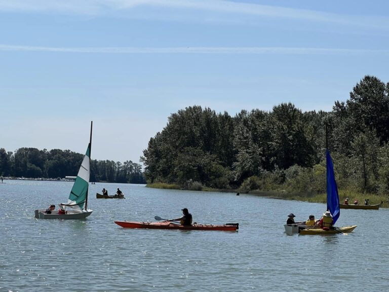 Cubs sailing and paddling in Deas Slough